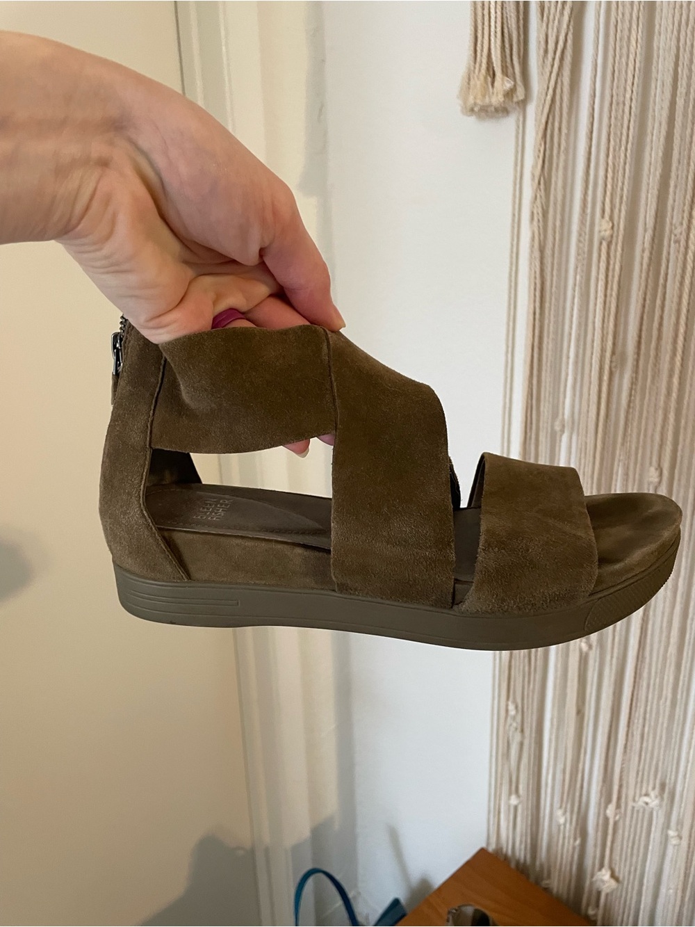 Eileen Fisher Women's Olive Suede Strappy Wedge Sandal